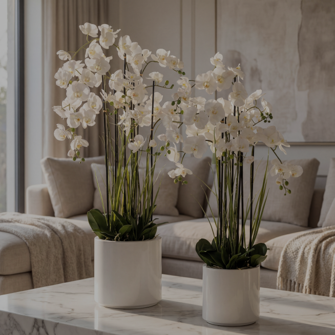 Künstliche Orchideen als elegantes Blumenarrangement – hochwertige Dekoration