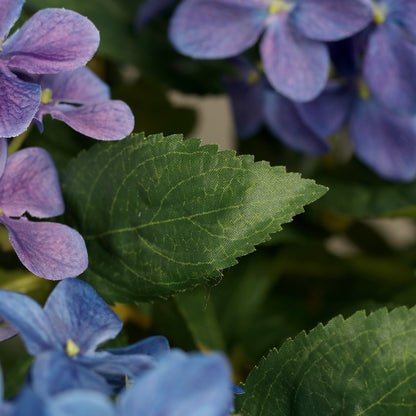 künstliche hortensie blau detail blüten und blätter