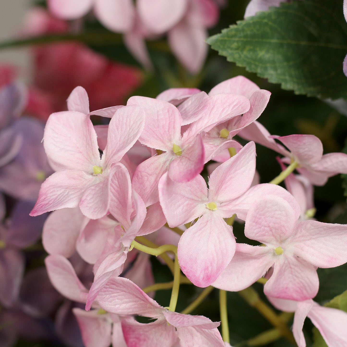 künstliche hortensie pink realistische blütenstruktur