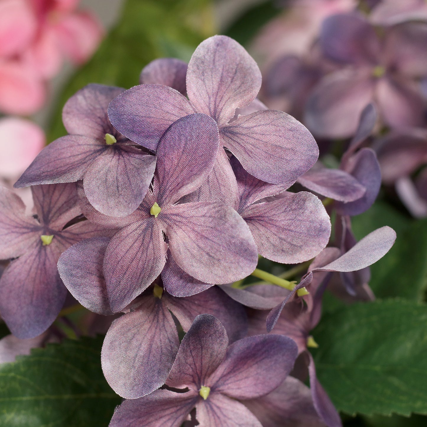 künstliche hortensie lila pink realistische blütenstruktur