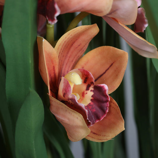 Nahaufnahme künstliche Cymbidium Orchidee orange Blüten