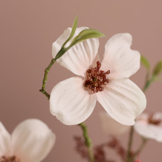 Detailbild einer weißen Blüte vom künstlichen Blumenstrauß Little Temptation von Lumisa’s Choice in zarten Rosétönen.
