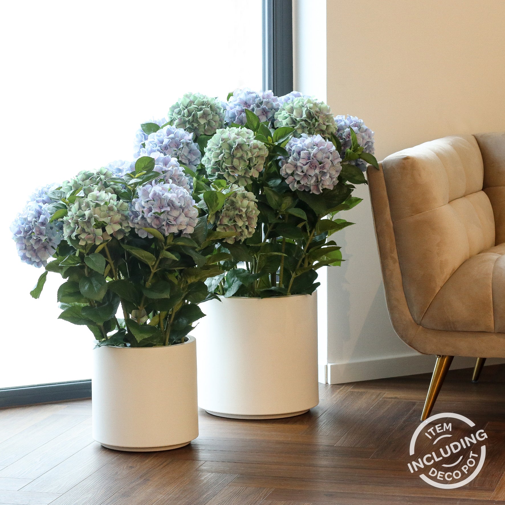 künstliche hortensie gruppe blau im topf wohnzimmer dekoration