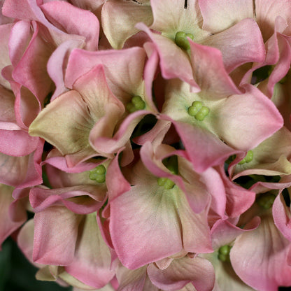 Detailaufnahme hochwertiger künstlicher Hortensienblüten in pink