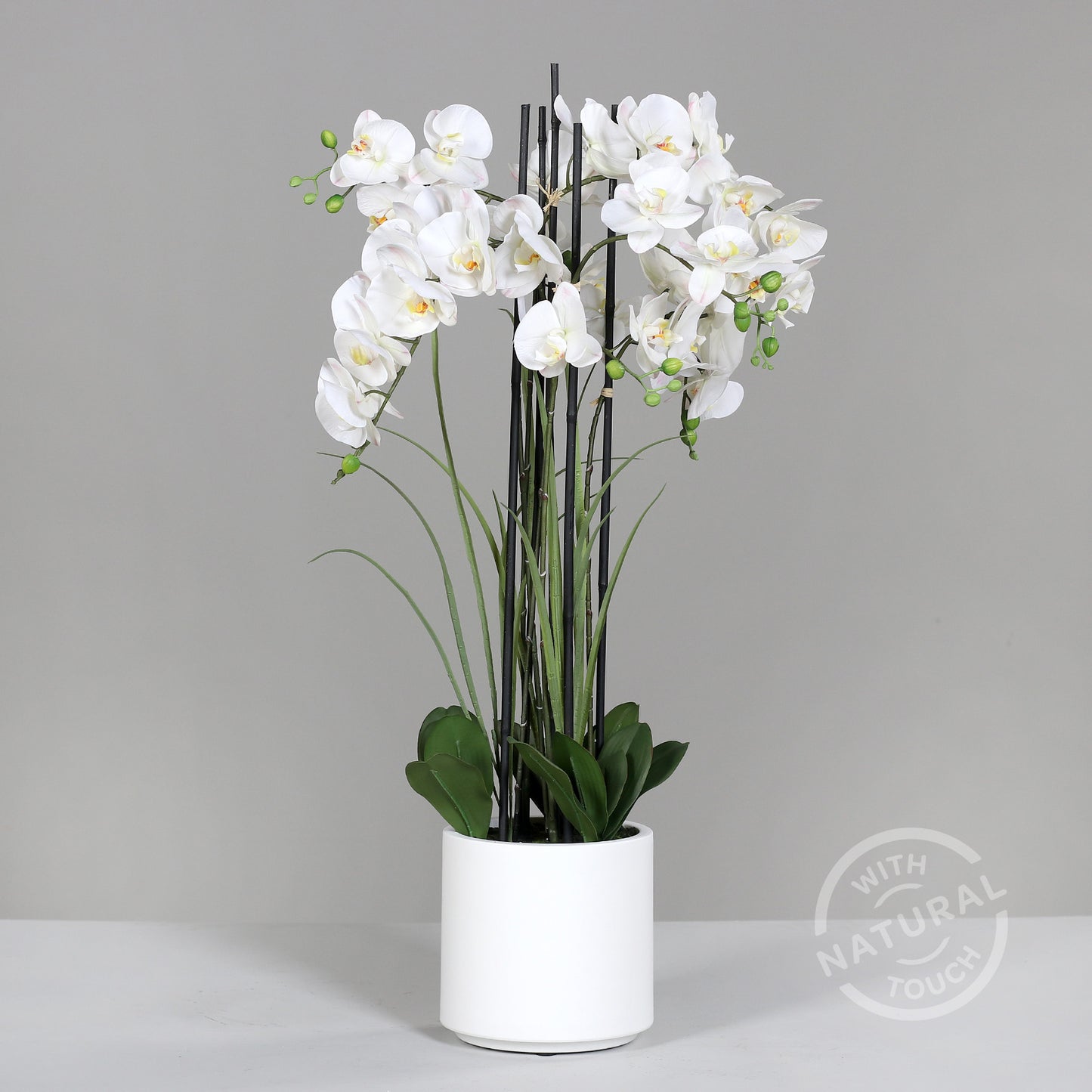 Künstliche Statement Orchidee mit weißen Topf 100 cm