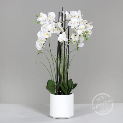 Künstliche Statement Orchidee mit weißen Topf 100 cm