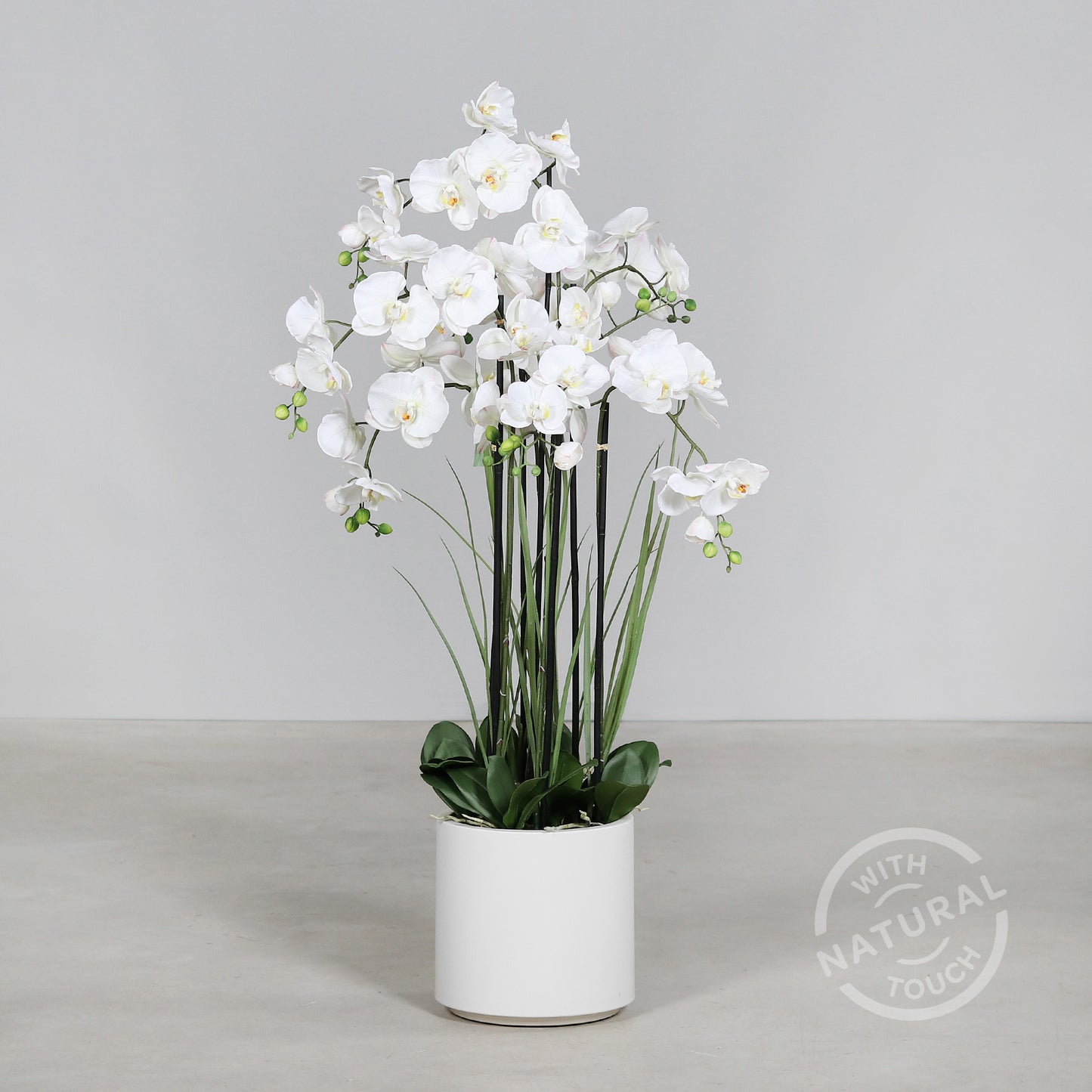Künstliche Statement Orchidee mit weißen Topf 120 cm